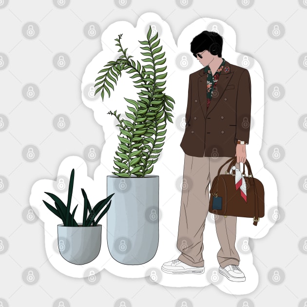 Kim Taehyung with plants - BTS Sticker by SemDesigns